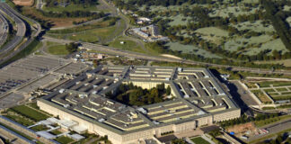 Aerial view of the Pentagon building in Virginia