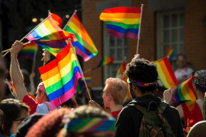 1099936808 People holding rainbow flags at a pride parade