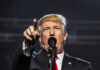 Donald Trump speaking passionately at a rally